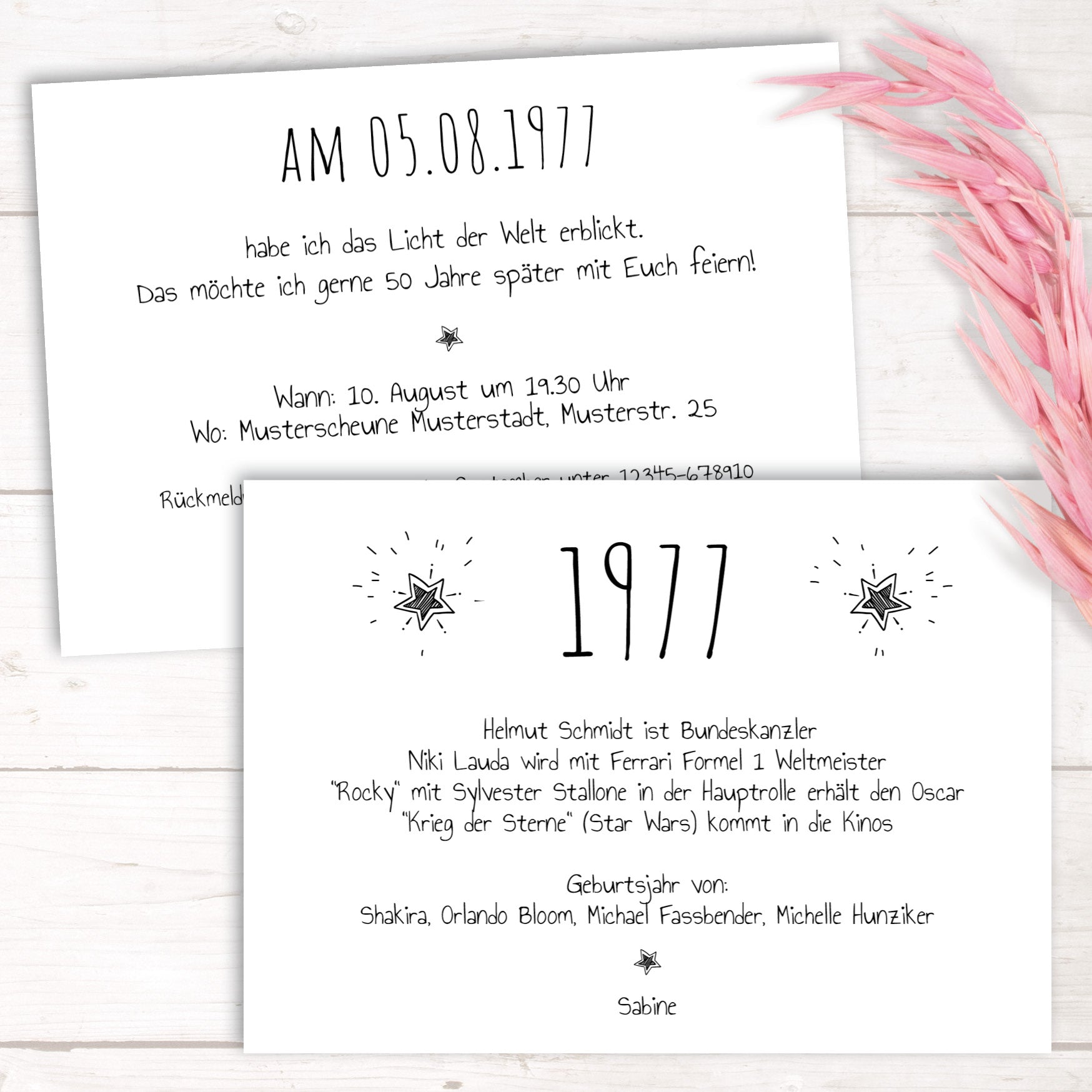 Einladung zum 50. Geburtstag 1977 – personalisierbar | Individuelle Einladung